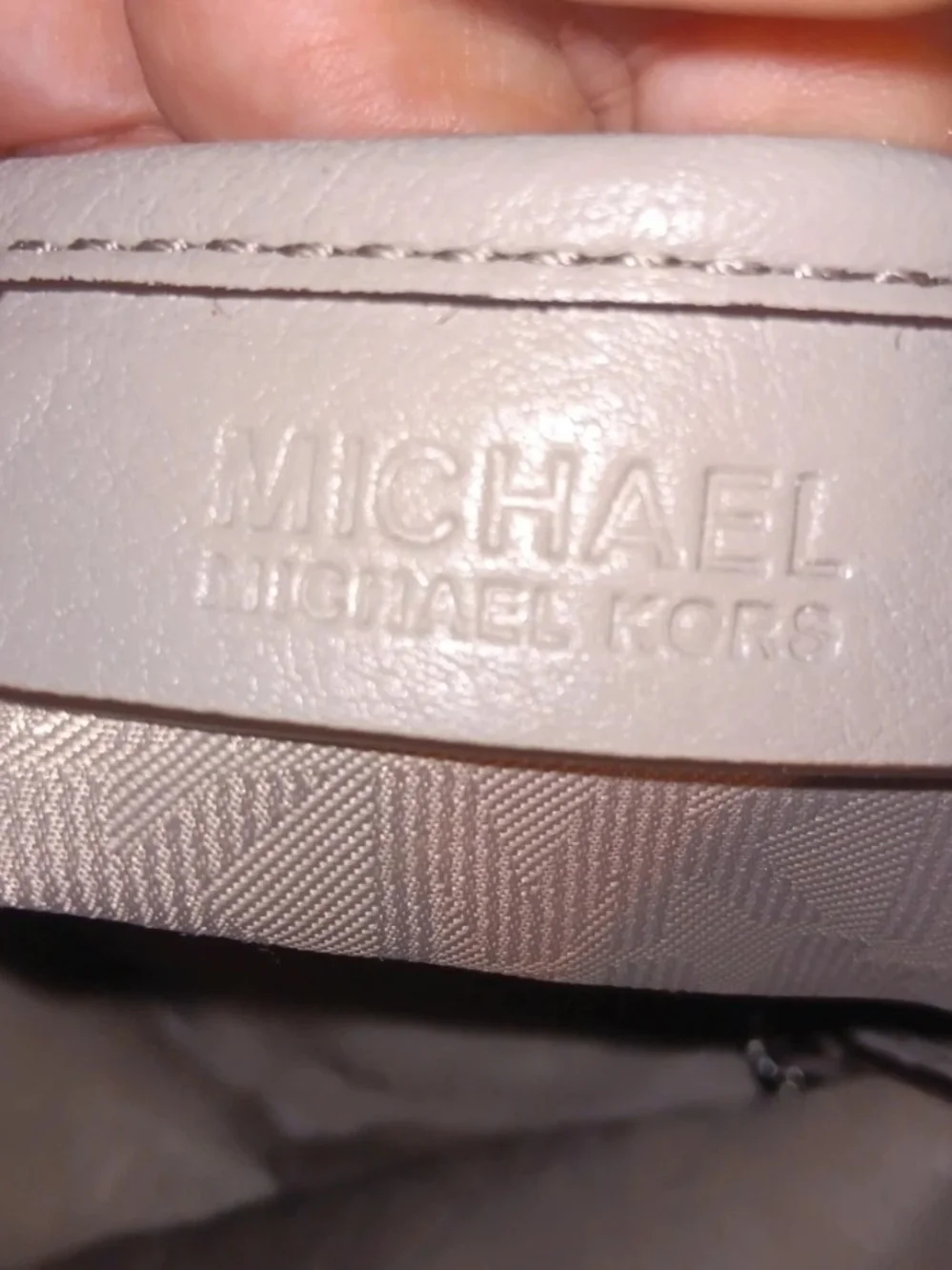 Michael Kors Grey Leather Tote Bag with Cream Straps